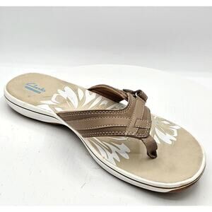 Clarks Breeze Sea Cloudstepper Womens Flip Flop Sandals Brown Beige Size 12M